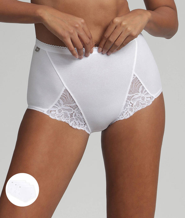 Playtex® Pack of 3 full knickers in white Cotton & Lace