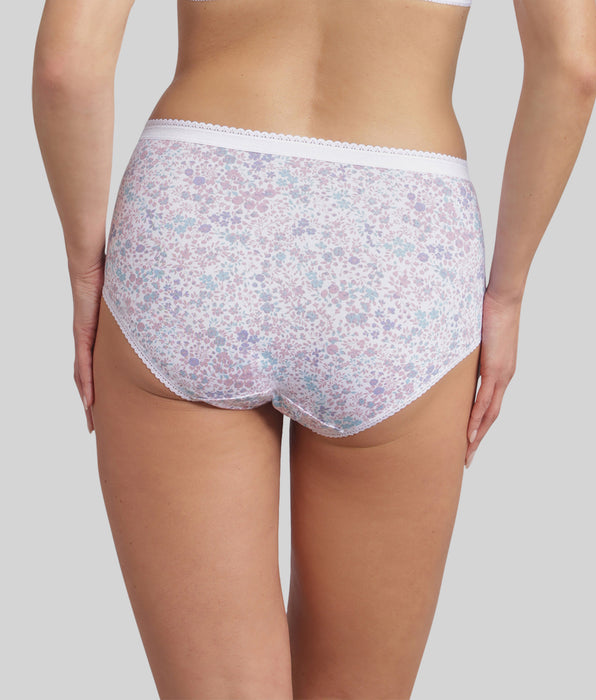 Playtex® Pack of 3 midi knickers in cobalt blue, white and pastel floral print Cotton Stretch