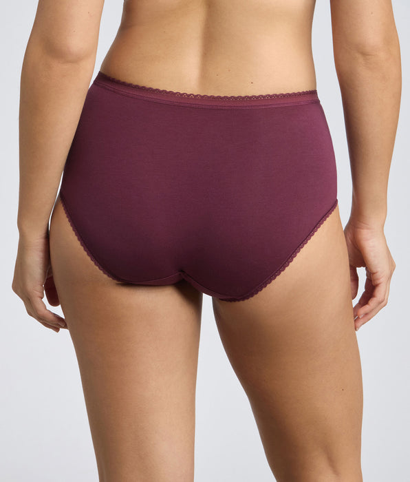 Playtex® Pack of 3 midi knickers in dark purple, beige and dark purple floral print Cotton Stretch