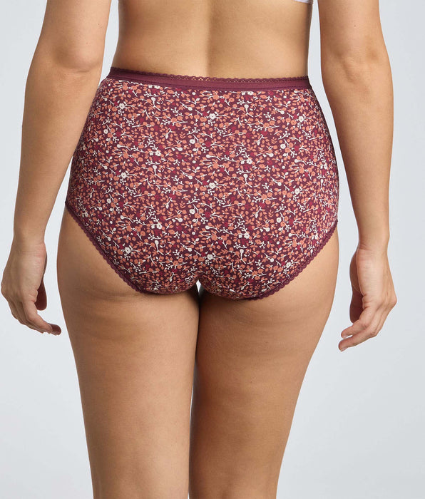 Playtex® Pack of 3 high-waisted knickers in dark purple, beige and purple floral print Cotton Stretch