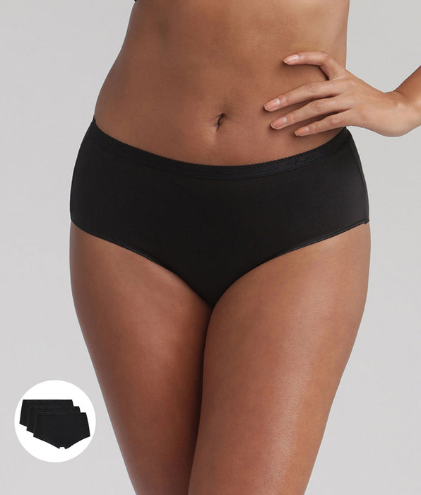 Playtex® Pack of 3 midi knickers in black Organic Cotton