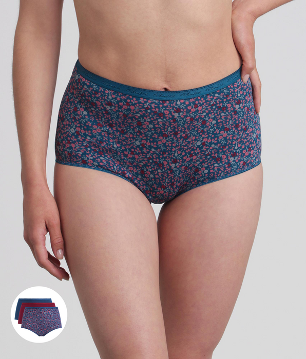 Playtex® Pack of 3 full knickers in black cherry, Magical forest and Green velvet Organic Cotton