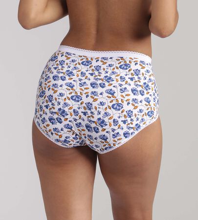 3 pack of high waist knickers in floral print, white, sapphire