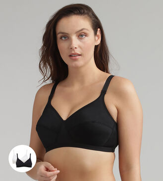 2 Non-wired bras in black & white Basic Micro Support, , PLAYTEX
